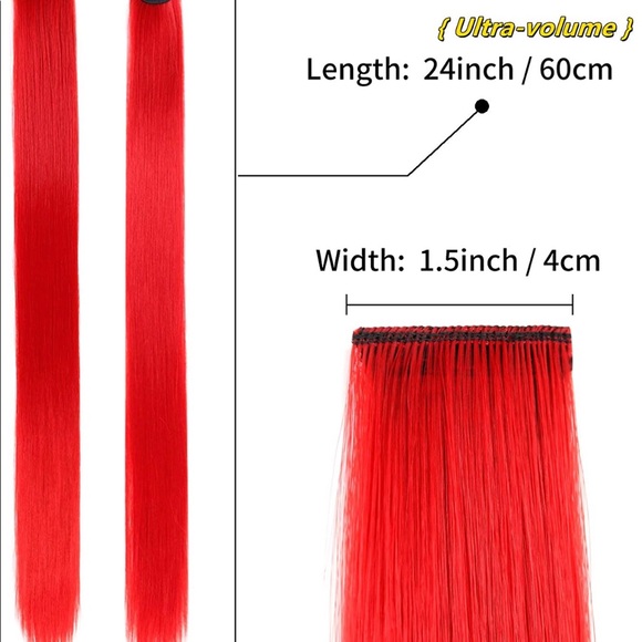Red Hair Extensions Clip in Synthetic 24’’ Long - Picture 6 of 7